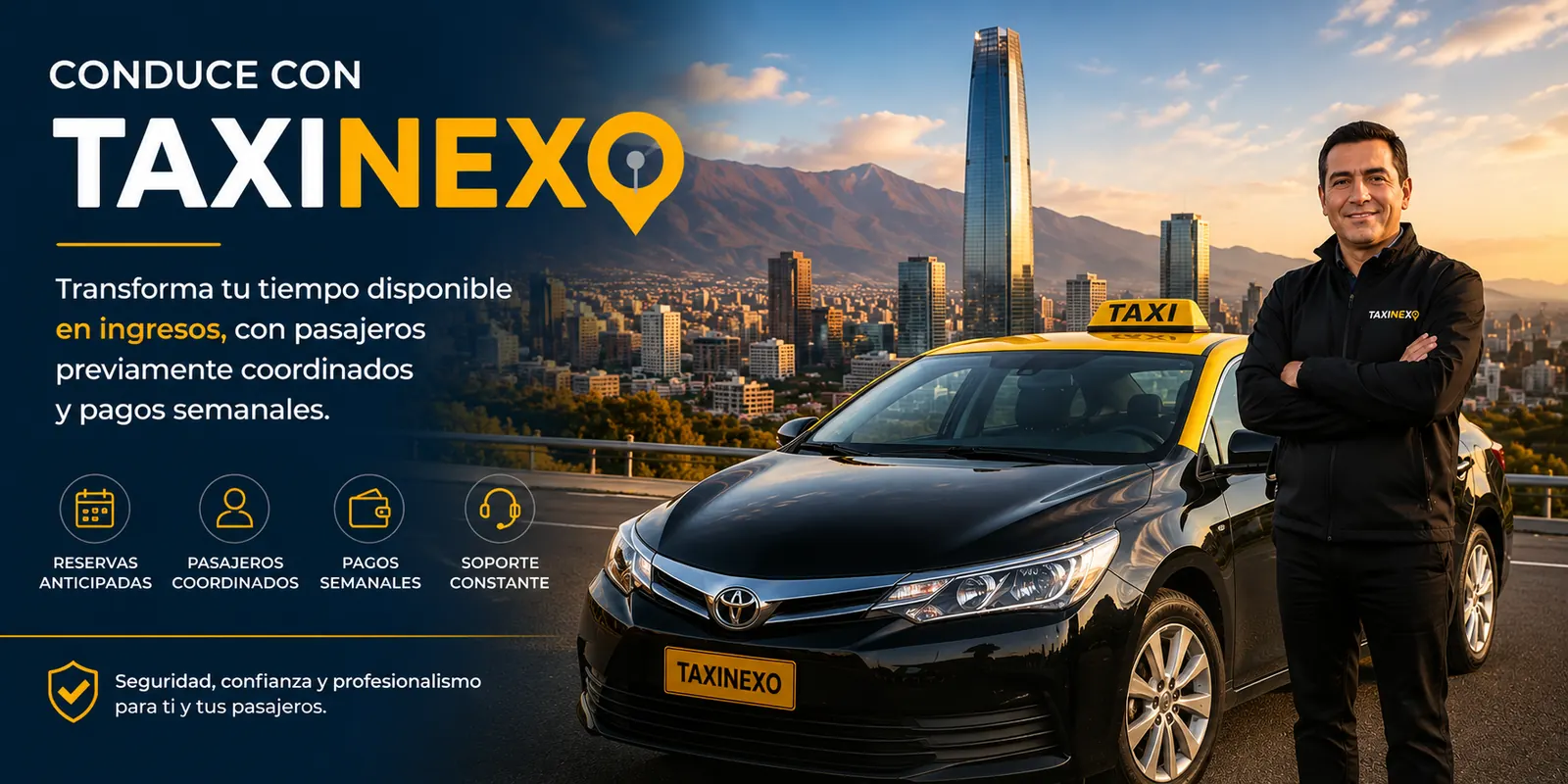 Conductor asociado TaxiNexo preparado para realizar un traslado programado