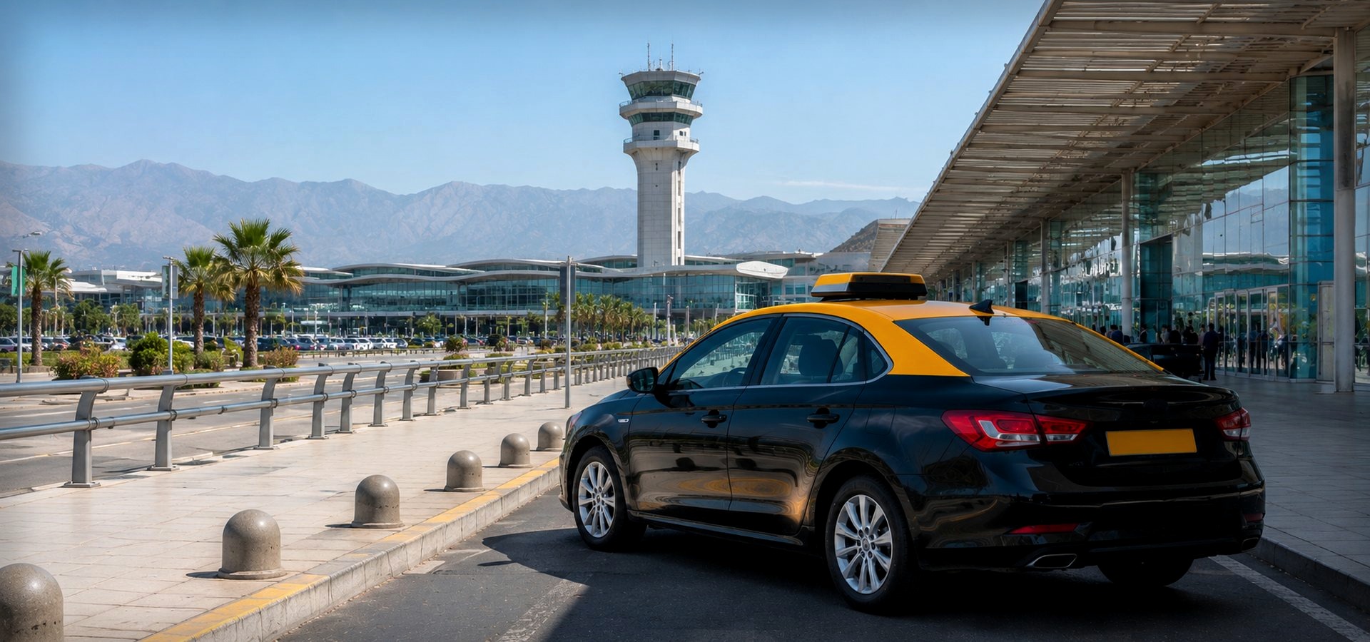 Taxi negro con techo amarillo en Suecia y Providencia, cercano a Costanera Center