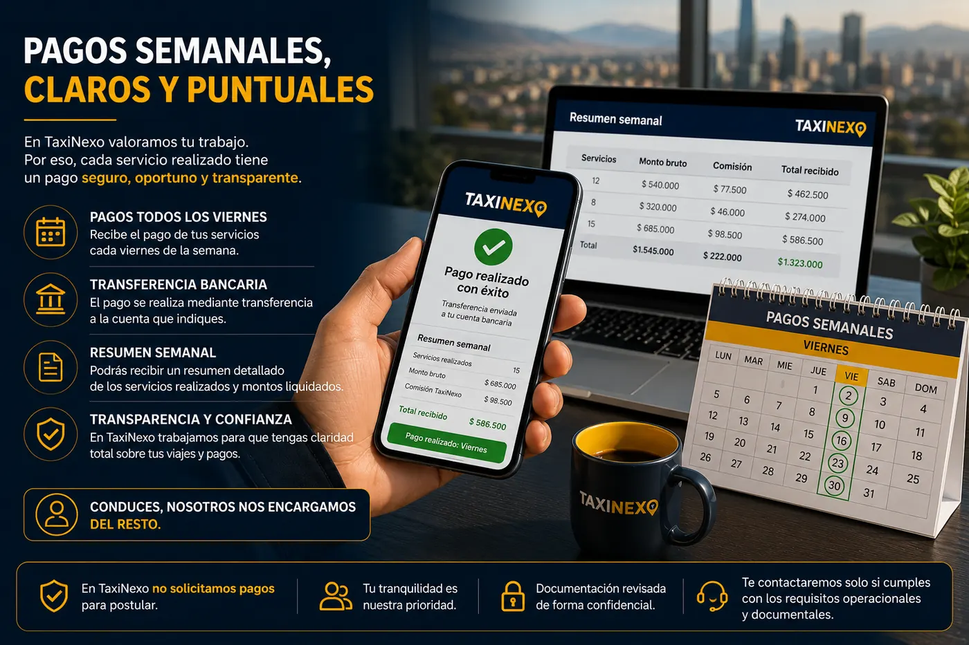 Liquidación y pago semanal para conductores asociados TaxiNexo